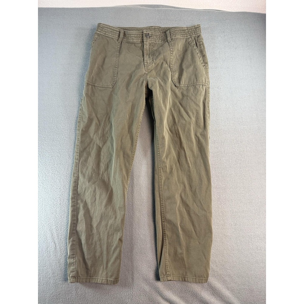 PrAna Pants Womens 14 Green Twill Chino Relaxed Straight Pockets Travel Casual